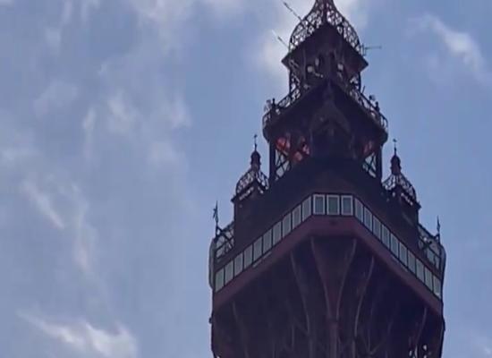 Police helicopter using thermal imaging discovers 'fire' at Blackpool Tower is actually just orange netting blowing in wind