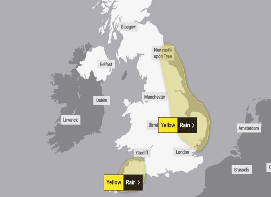 Yellow weather warnings for rain issued for swathes of England