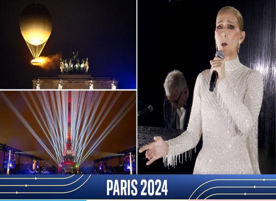 Celine Dion sings from Eiffel Tower during rain-drenched Paris Olympics opening ceremony - featuring Lady Gaga and Zidane