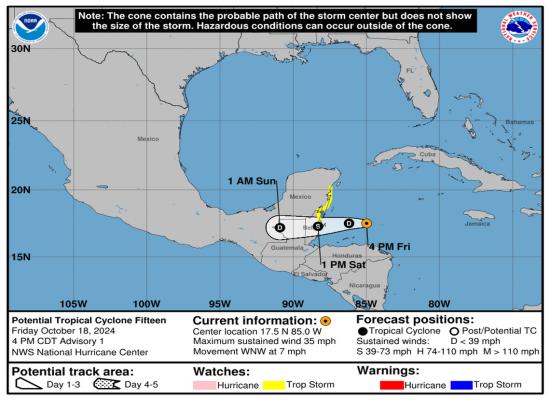 Friday, Oct 18: National Hurricane Center’s update on the Potential Tropical Cyclone