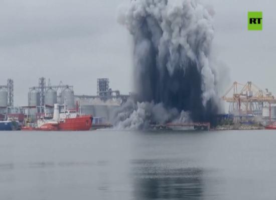 Suspected Ukrainian drone explodes in Romanian port