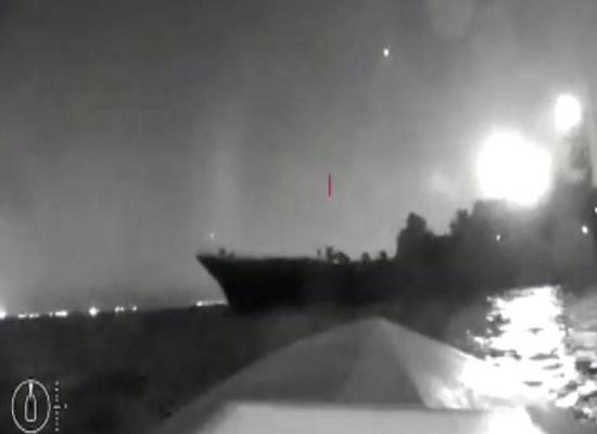 Russian ship appears damaged after Ukrainian attack on Black Sea port