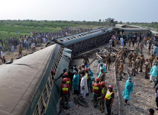 Photos: Rescue operations under way after train derails in Pakistan