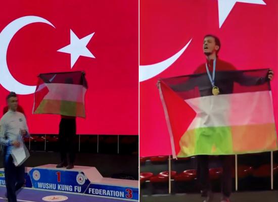 بطل أوروبا في الكونغ فو يرفع علم فلسطين ويؤدي 