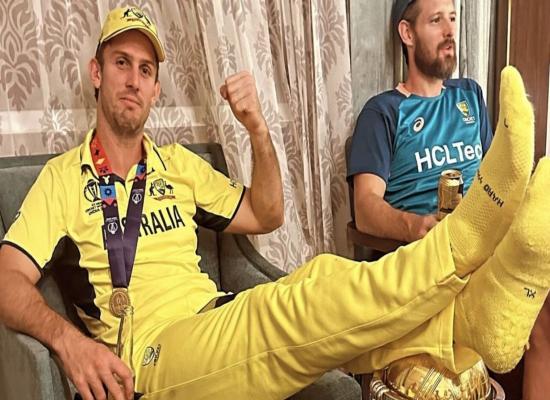'Yeah probably': Australia's Mitchell Marsh when asked if he would again rest feet on World Cup trophy