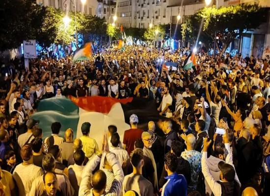 وقفة احتجاجية ومسيرة شعبية في طنجة تنديدًا بمجزرة المعمداني في غزة (فيديو)